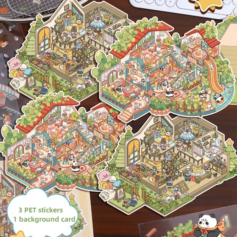 3D Sticker DIY Enlarged version villa Three-dimensional Cabin Scene Stacking and Pasting Hand Account Cute