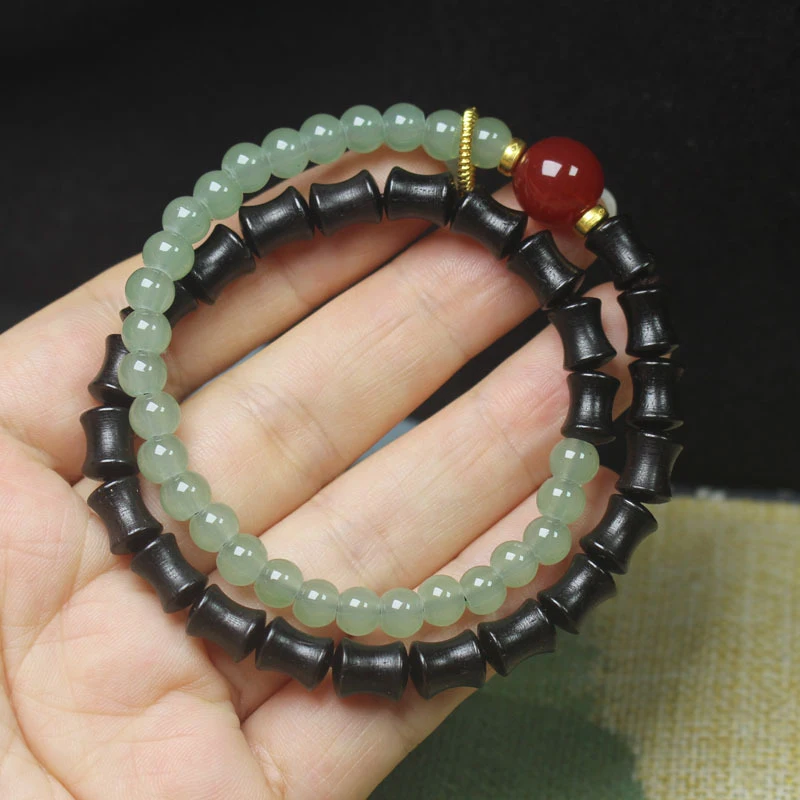 

Ebony bamboo knot double- for men and women DIY, running ring bracelet, Buddhist bead jewelry, simple gift