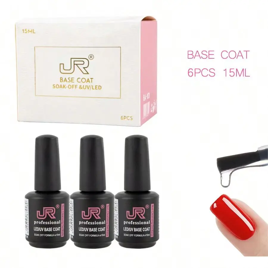 15Ml 6 Stks/doos Top Coat Base Coat Met Jr Private Label Langdurige Versterkende Bling Nagelgel Top En Base Coat Nagellak