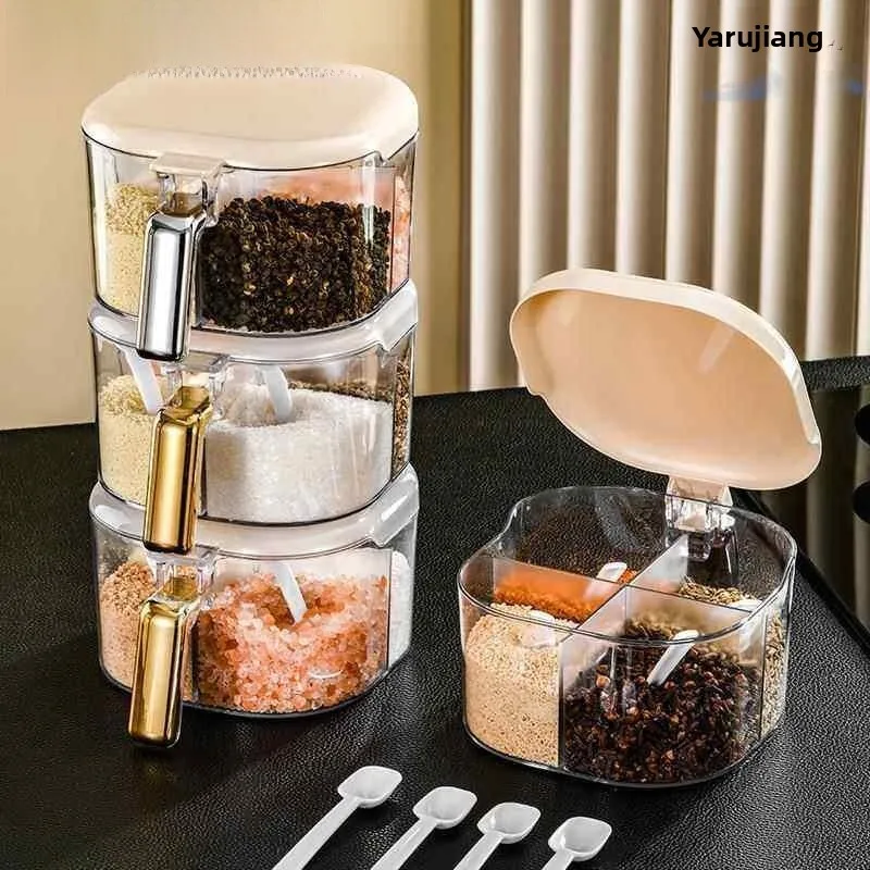 Kitchen Glass Seasoning Box Moisture Proof Spice Container Multi Grid Storage Container  Style Hexagonal Shape PET+PP Ma...