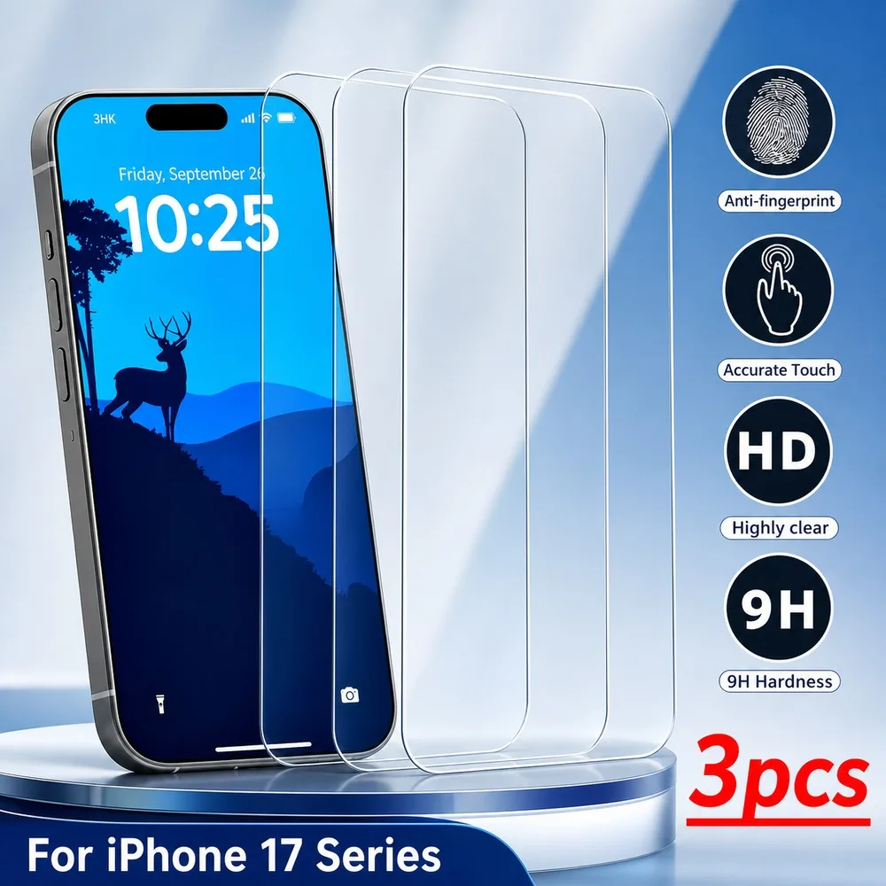 3 Stück Panzerglas für iPhone Air 17 17e 18 Displayschutzfolie für iPhone 17 Pro 17 Pro Max 18 Pro 18 Pro Max Kratzfest HD