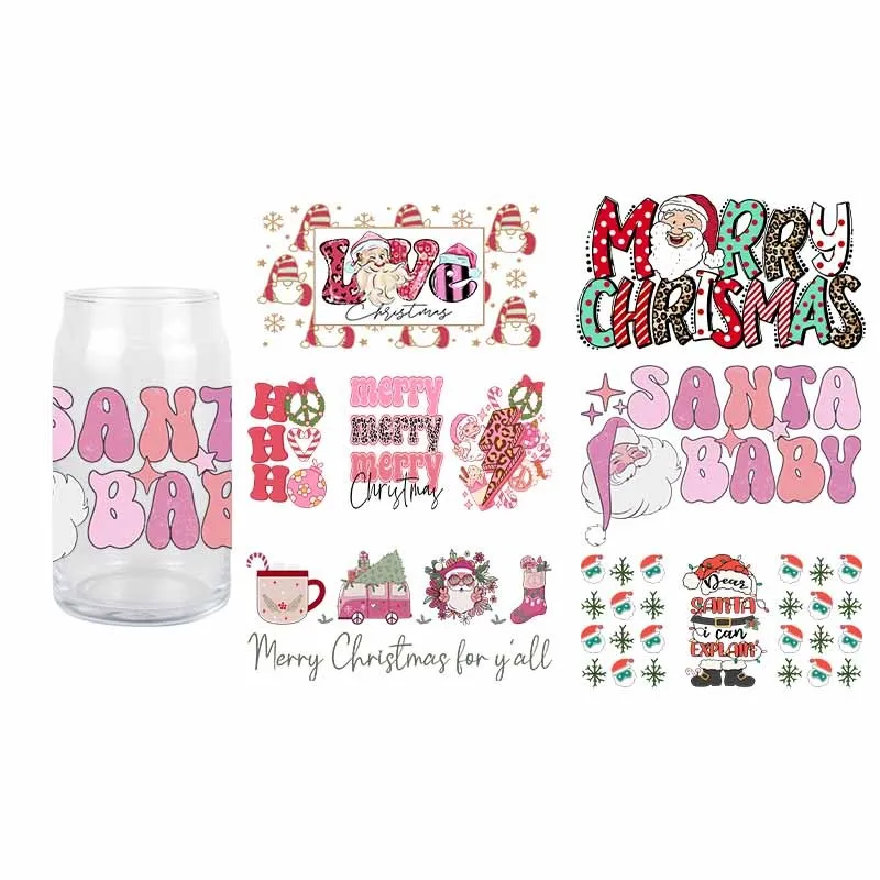 

Santa Claus UV DTF Santa Baby Christmas Transfer Sticker Libbey Glass Cup 16 OZ Durable Waterproof Scartch Sticker