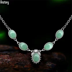 Vintage Natural Stone Jades Necklace For Women Antique Silver Plated Flower Tiger Eye Quartz Lapis Lazuli Fashion Jewelry
