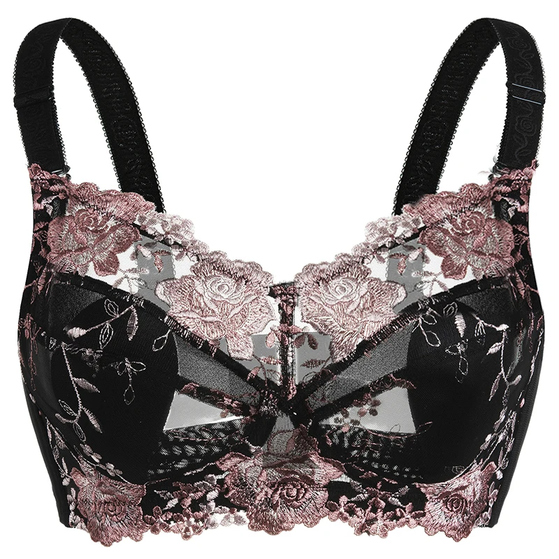 Women\'s Full Coverage Floral Embrodiery Ultra-thin Bra Lingerie 34 36 38 40 42 44 46 48 B C D E F G H