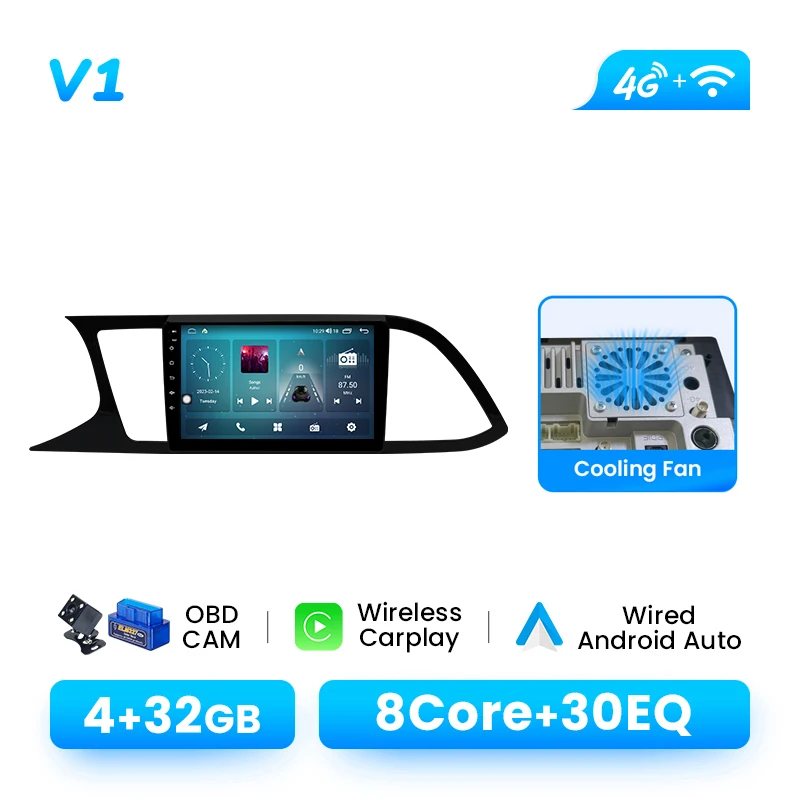 9" Android14 Autoradio voor Seat Leon MK3 2012-2020 | Draadloze CarPlay GPS 4G Wifi DSP AI Voice Plug en Play Multimedia