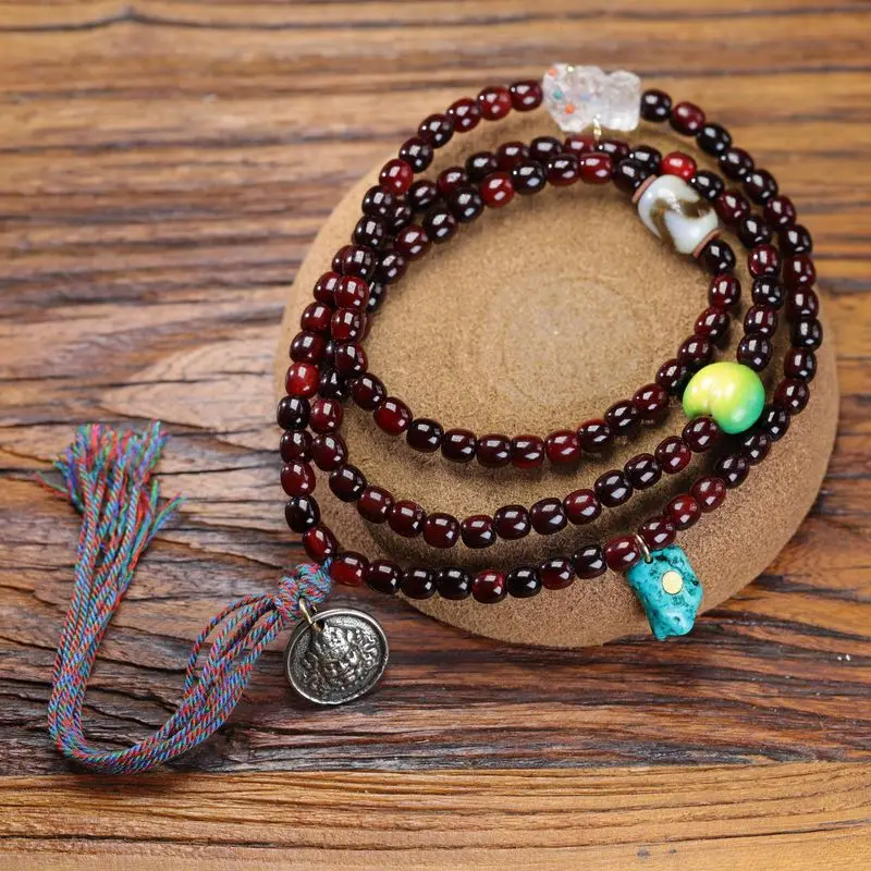 Jade Turtle Shell Bloodstone Round Multi-Strand Bracelet DIY Turquoise Dzi Bead Necklace Prayer Beads