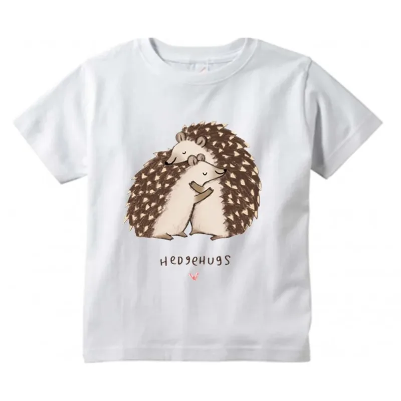 Summer Hildren's Hot Sale Hedgehog Hug/Kiss Design T Shirt Kids Great Casual Short Sleeve Tops Boys and Girls Funny Animal T-Shi