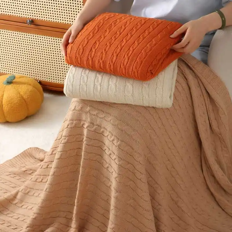 130X160Cm Knitted Air Conditioning Blanket Solid Soft Camping Picnic Blankets Multifunctional Leisure Office Nap Shawl Cushion