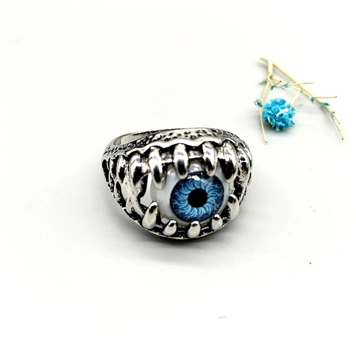 Retro Gothic Colorful Evil Eyes Rings For Men Women Creative Personality Claw Demon Eye Ring Halloween Party Aesthetic Jewelry