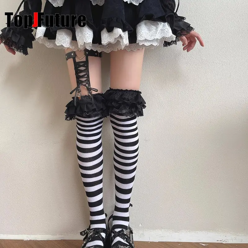 

Gothic Lolita Lace Ruffle Stockings JK Socks Leg Ring Halloween Y2K Girl Socks Female Long Stocking Uniform Calf Over knee Socks