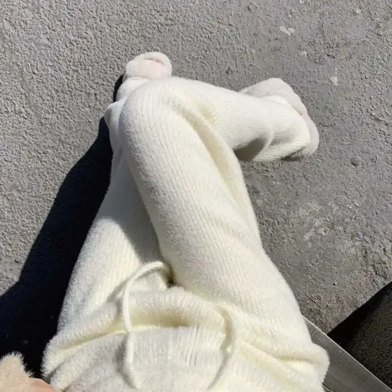 Pantalones Mujer 여성용 하이 웨이스트 니트 와이드 레그 팬츠, 와일드 발목 길이, 핑크, 가을, 겨울