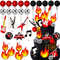LaVenty Rock Music Cake Topper Black Red Balls Guitar Cake Toppers Music Notes Balls Cake Decoration for Musician Birthday Party