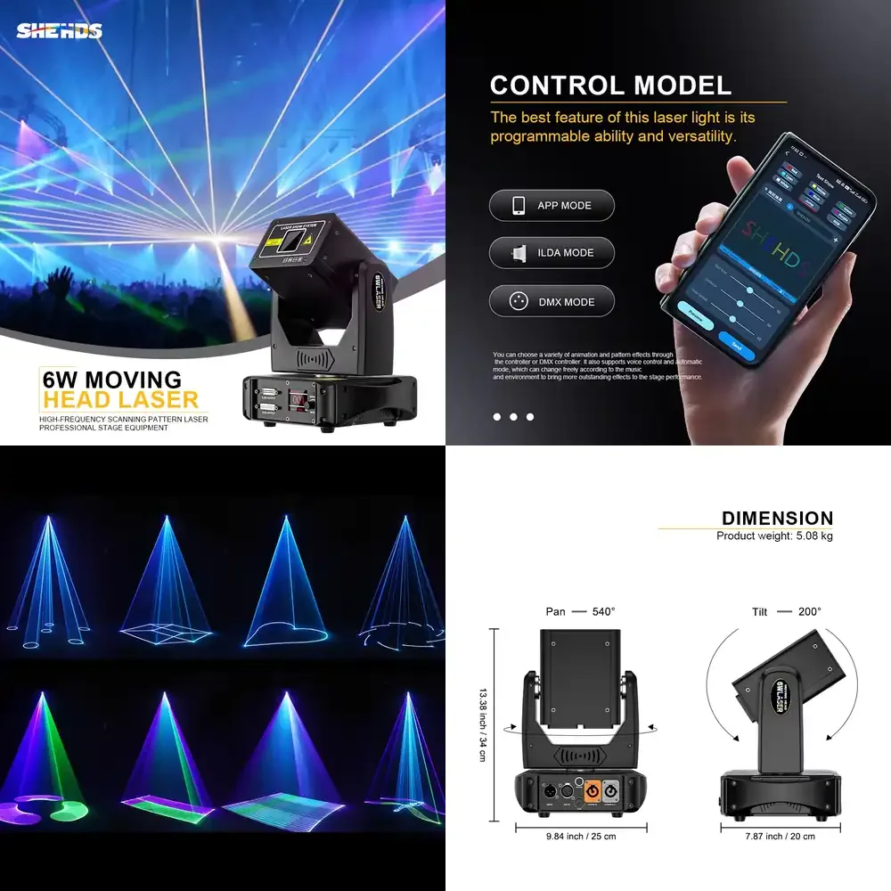 SHEHDS 6w RGB bar Moving Head Lighting 6 Watt Animation Lazer for Wedding Dj Club Theater Performance Stage Light