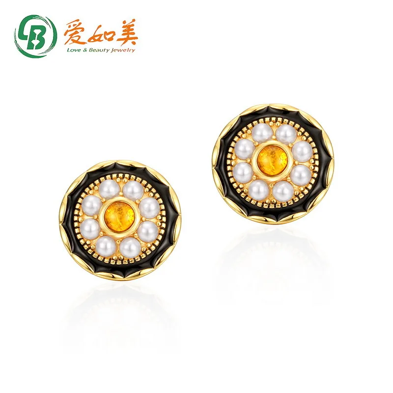 

18K Gold PT950 Platinum Silver Plated 7-layer Gold Earrings, Natural Retro Pearl Earrings, Versatile for Women's Temperament