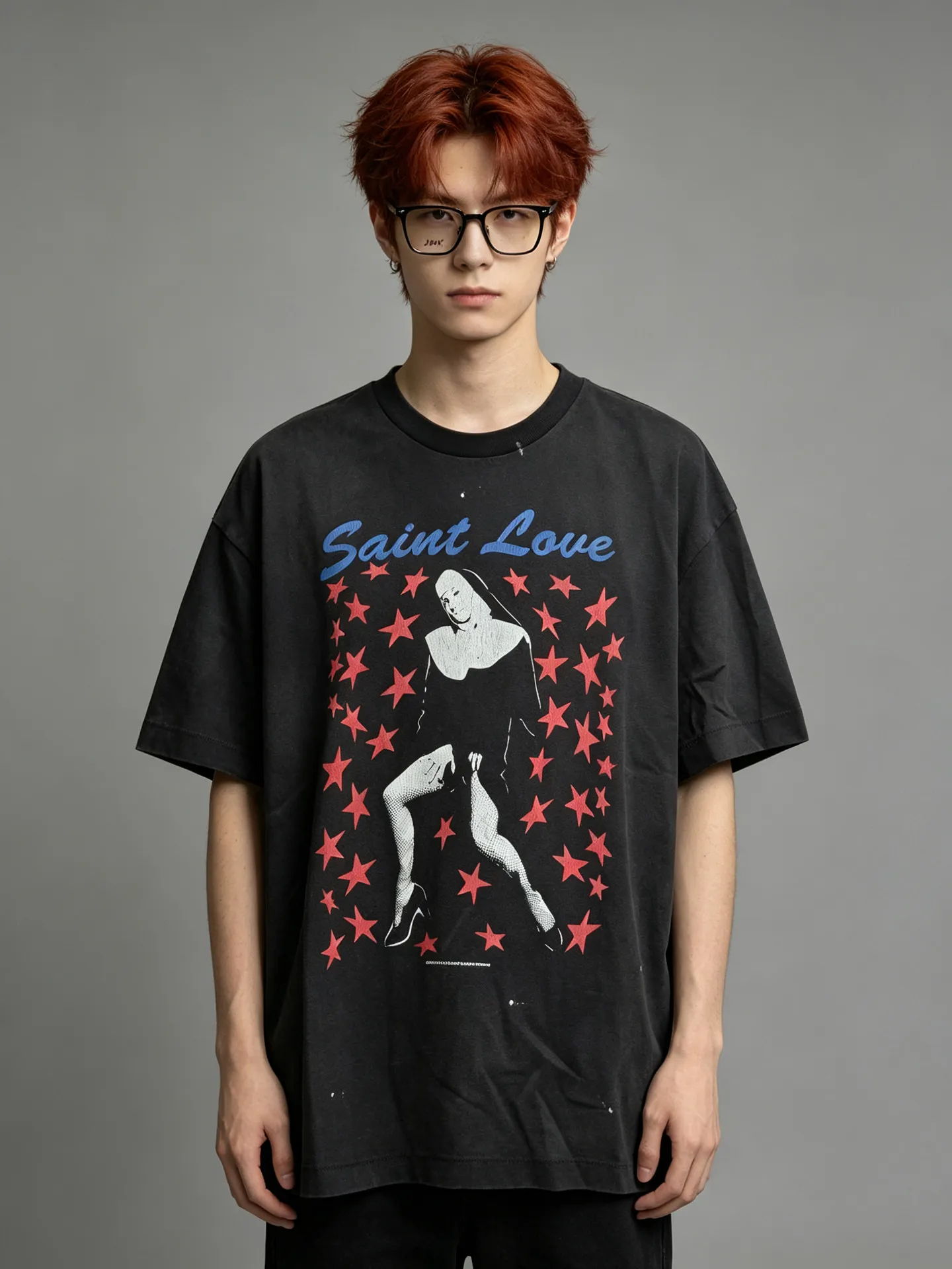 Yao Fashion Streetwear Goddess of Stars Print Harajuku Tee Outdoor Cotton Old Wasded Tops New Vintage Saint T-shirt For Men