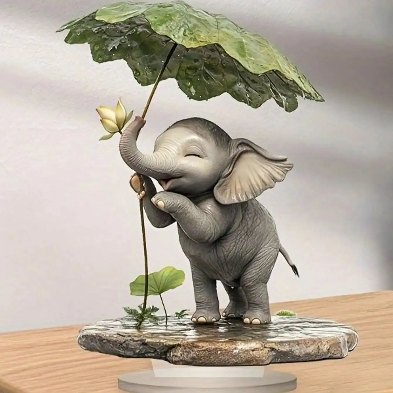 1pcs Bohemian style elephant decoration ornament, paired with lotus leaf umbrella, cute home decoration, bedroom decoration,