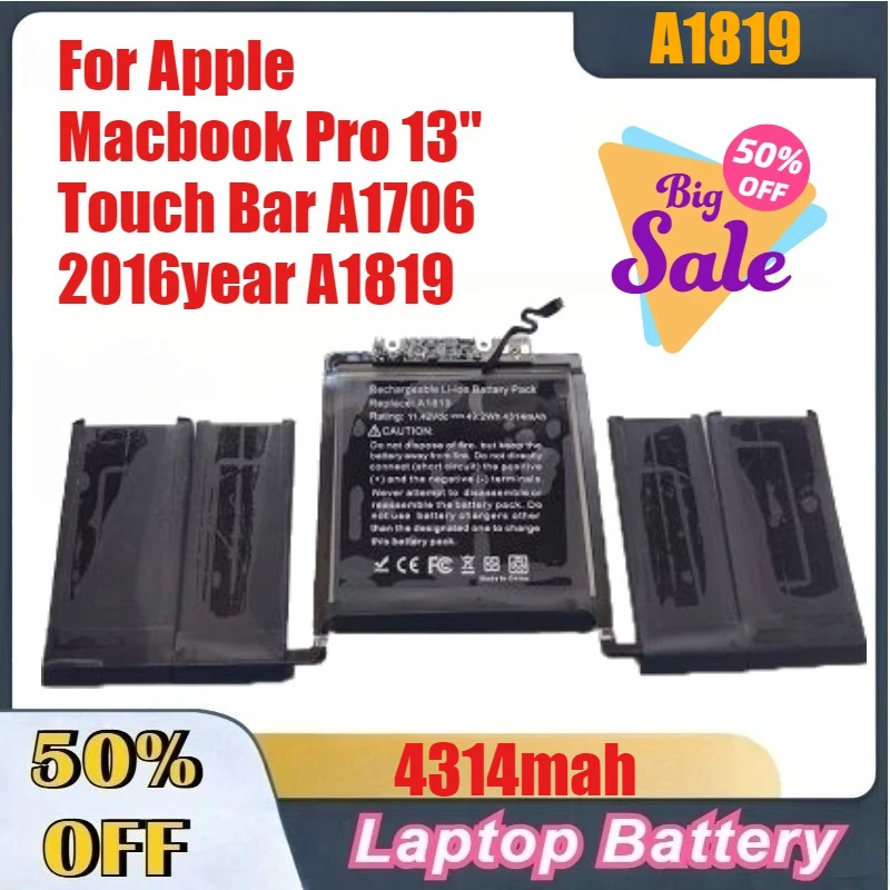 

4314mAh High-Performance A1819 Laptop Battery for Apple Macbook Pro 13'' Touch Bar A1706 2016 year A1819