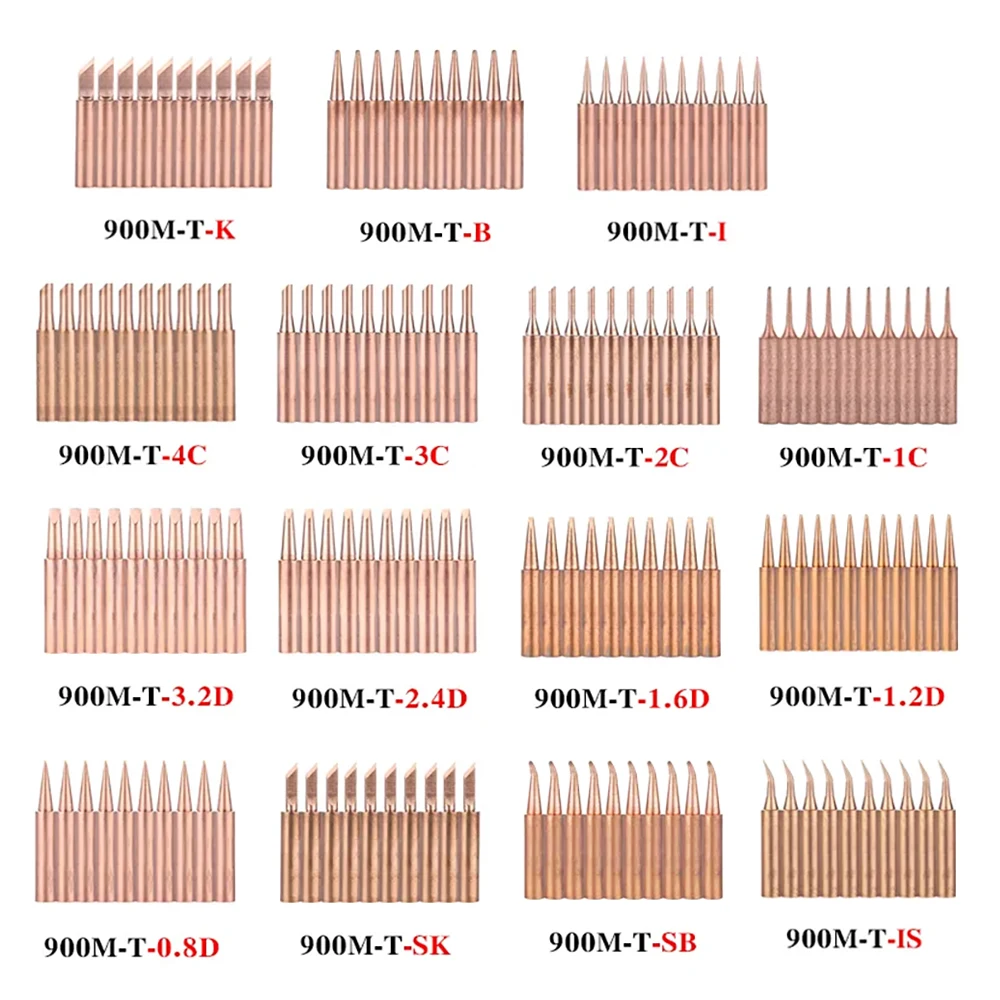 10Pcs/lot Pure Copper 900M-T Soldering Tip 900M-T-K 900M-T-I 900M-T-3.2D Soldering Iron Tip for 936 938 852D+ Soldering Station