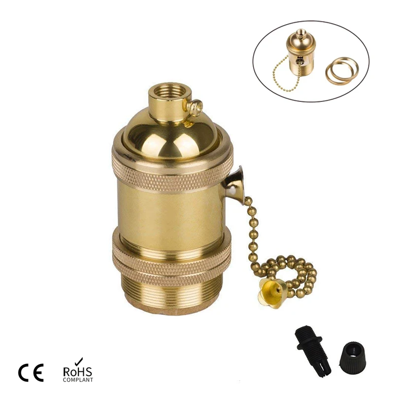 Vintage Copper Lampholder E26 E27 Lamp Base Edison Antique Wall Pendant Ceiling Light Lamp Socket Lighting Screw with Switch