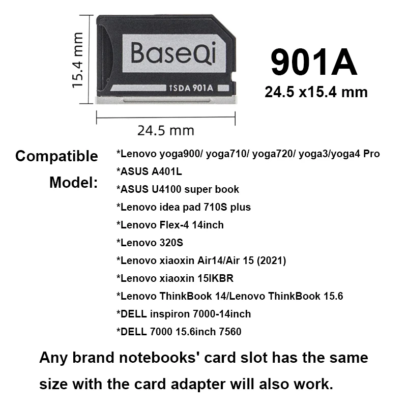 Imagem -02 - Baseqi para Lenovo Xiaoxin Air14 Air 15 2023 Xiaoxin 15ikbr Thinkbook 14 Polegadas Thinkbook 156 Polegadas Adaptador de Cartão Micro sd de Alumínio