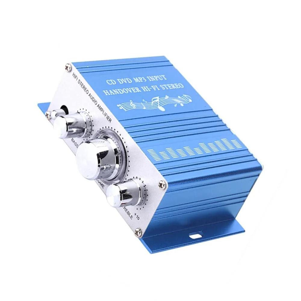 DC 12V Stereo Audio Amplifier Aluminum Alloy High Power Mini Digital Amplifier Blue Bass Audio HiFi Audio Player Boating