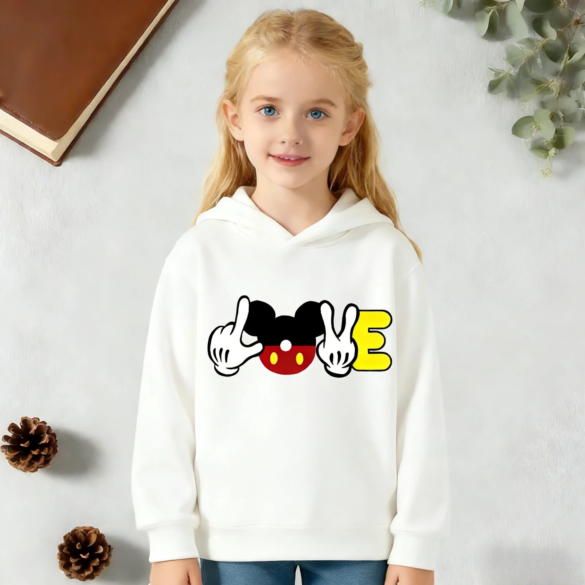 

Толстовка с капюшоном из чистого хлопка с мультяшным изображением Микки Мауса, осень-зима 2026, подходит для детей и взрослых