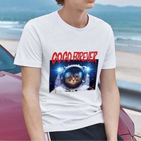 T-shirt Trend Men's Casual Space Aerospace Teddy Bear Print T-shirt Slim and Comfortable O-neck Soft Clothing Youth White Shirt