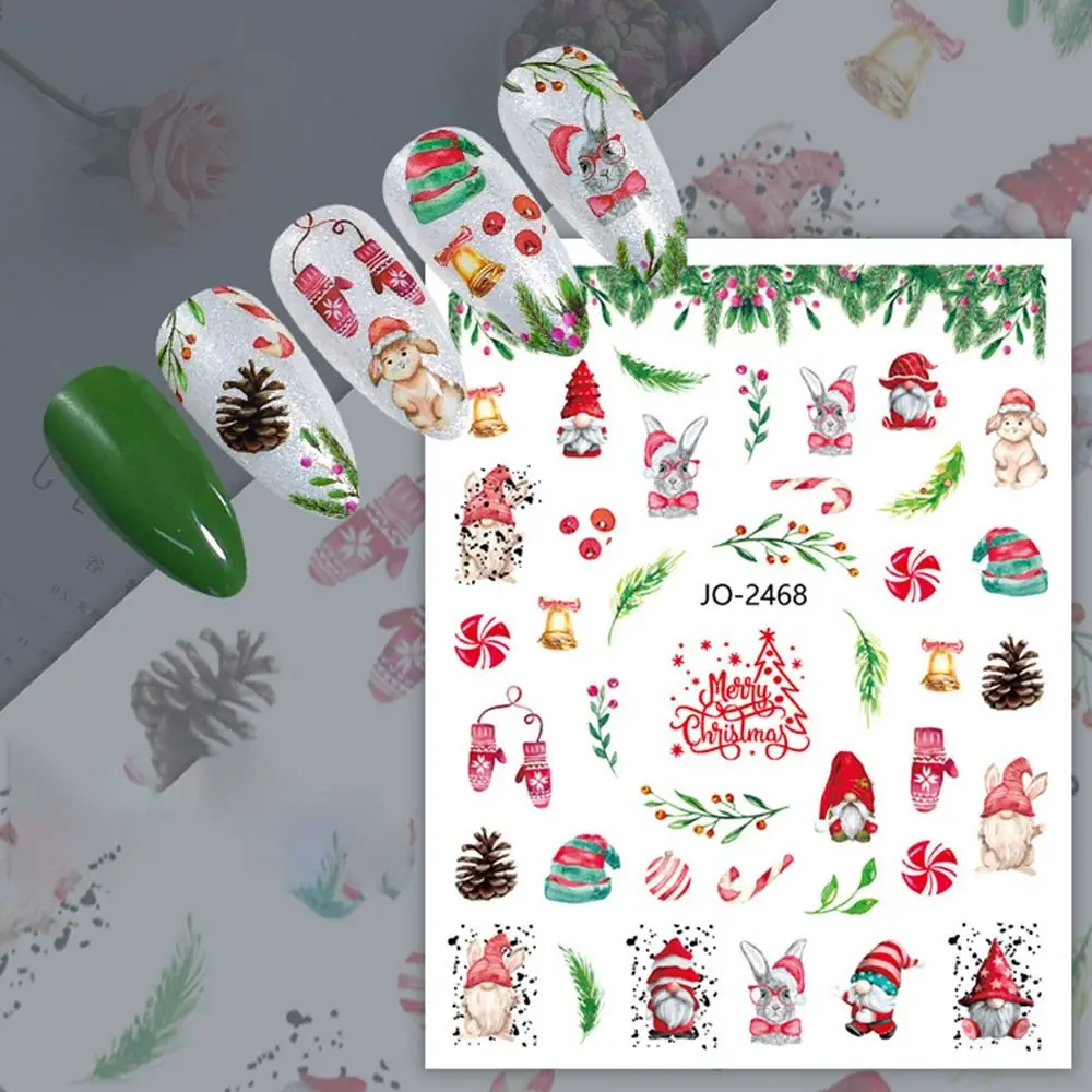 DIY 만화 크리스마스 네일 아트 스티커 귀여운 간단한 매니큐어 데칼 겨울 눈사람 네일 폴리시 스티커 매니큐어리스트