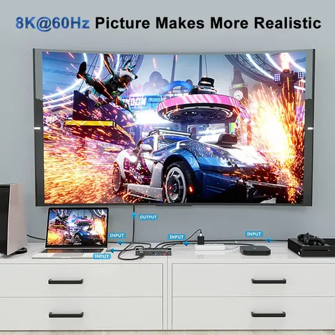 Navceker 8K HDMI 2.1 Switcher Selector 4K 120Hz HD Switch HDMI Splitter 4 In 1 Out 3 In 1 Out for Laptop PC Switch TV Box PS5