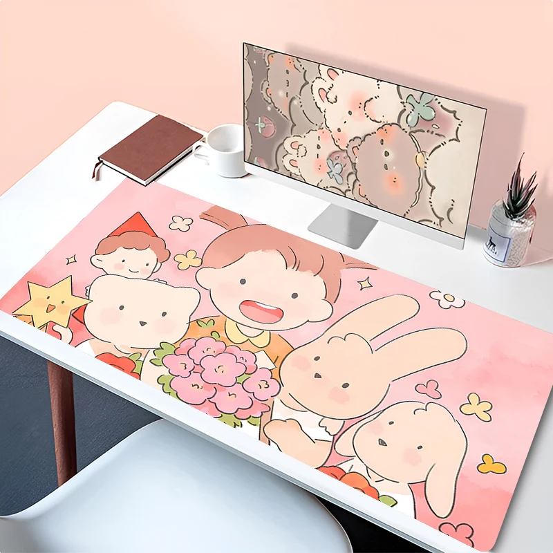 Mouse Pad Pink Flower Sea Mousepad Large Desk Mat XXL Office Desk Accessories Cute Kawaii Anti-slip Keyboard Rug Anime Table Mat