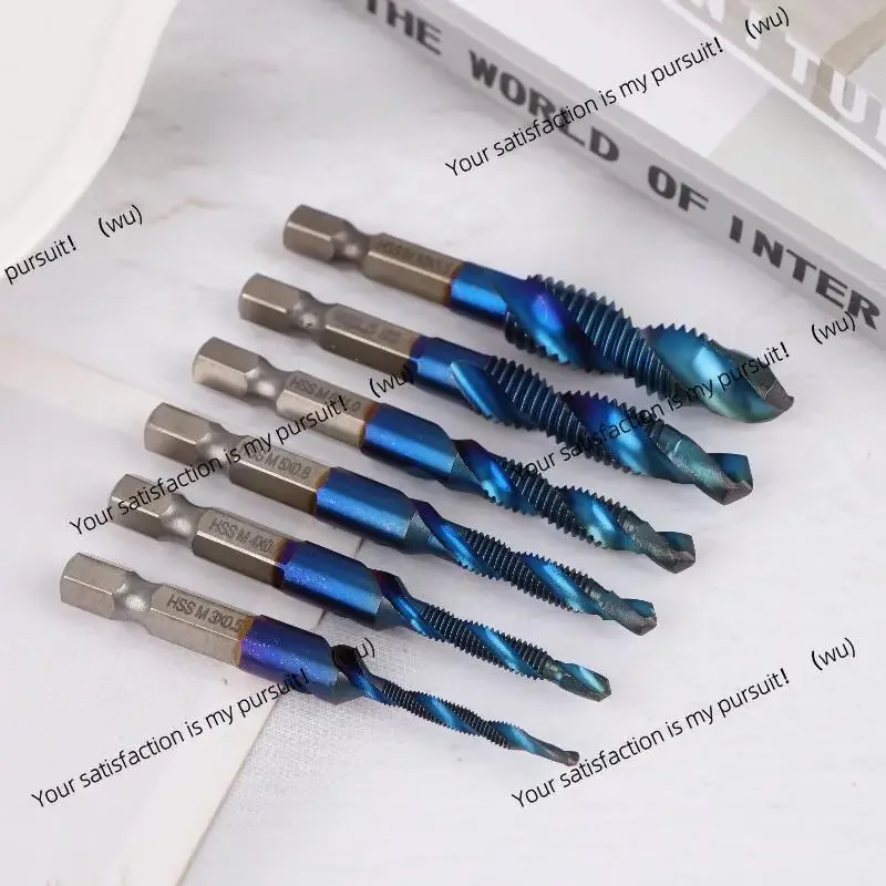 Blue M3/M4/M5/M6/M8/M10 Hand Tools Hex Shank Titanium Plated HSS Screw Thread Metric Tap Drill Bits Screw Machine Compound Tap view 2