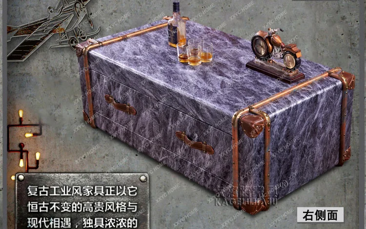 JJAmerican Leather Case Coffee Table Retro High-end Store Marble Pattern Table European Simple Combination