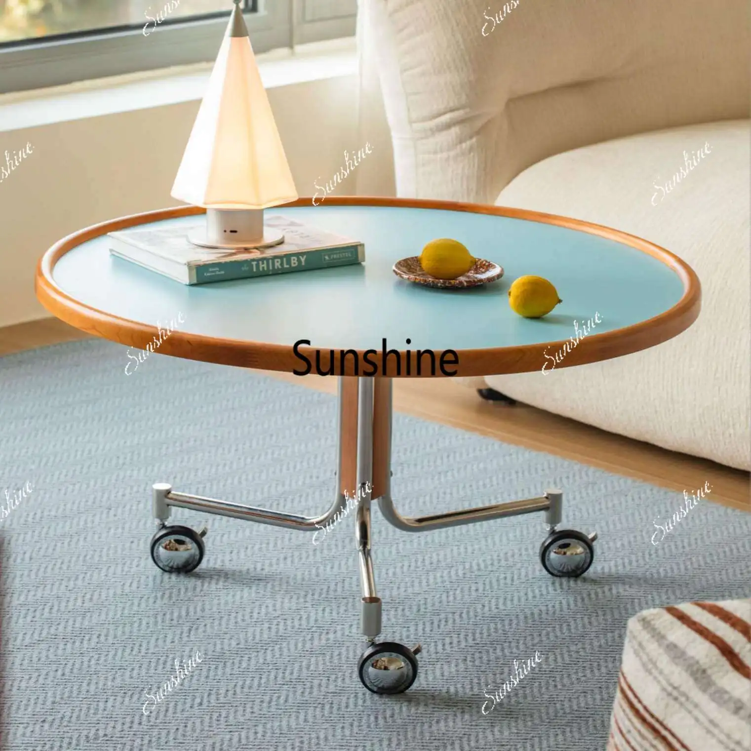 Round coffee table living room sofa side dopamine solid wood cart fireproof board table