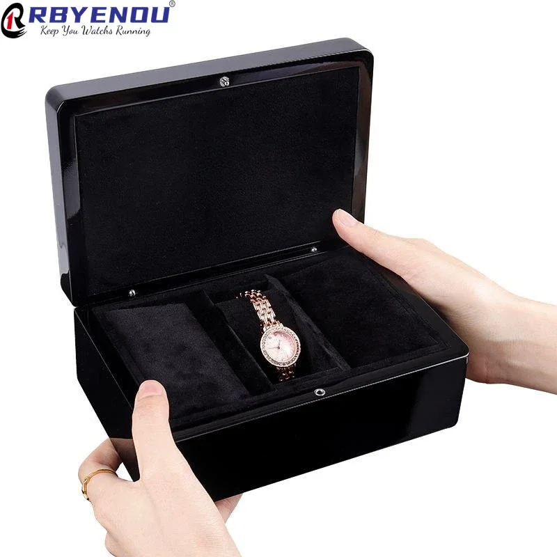 

OEM Custom Logo Premium Luxury Wooden Watch Case Piano Lacquer Bracelet Box With Velvet-Lined Business Jewelry Storage Box OEM