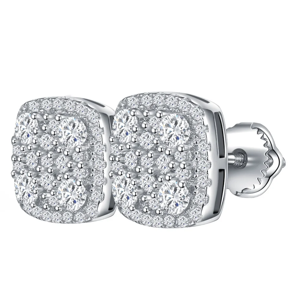 

Unique Square Round 925 Sterling Silver Geometric Moissanite Stud Earrings