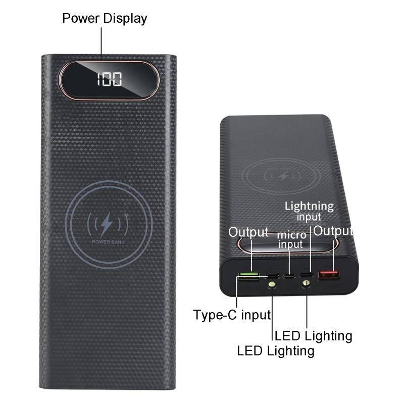 Корпус внешнего аккумулятора 21700 с 8 слотами, 10 Вт, 22,5 Вт, QC3.0, ЖК-дисплей, чехол для аккумулятора 5 Вт, 15 Вт, коробка для беспроводной зарядки