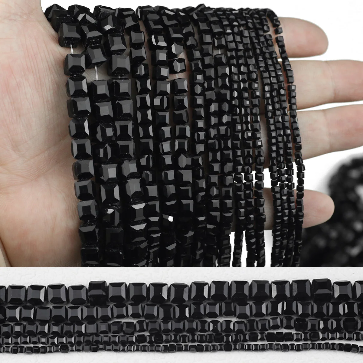 30~200pcs Black Square Austrian Crystal Glass Spacer Loose Beads For DIY Bracelets Necklaces Jewelry Making Supplies 2/3/4/6/7mm