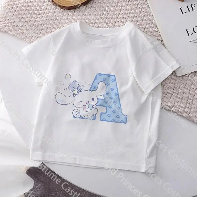 Cinnamoroll Children Cotton T-shirt Letter Name Combination Sanrio Kawaii Girls T Shirt Cartoons Casual Clothes Anime Tee Kid