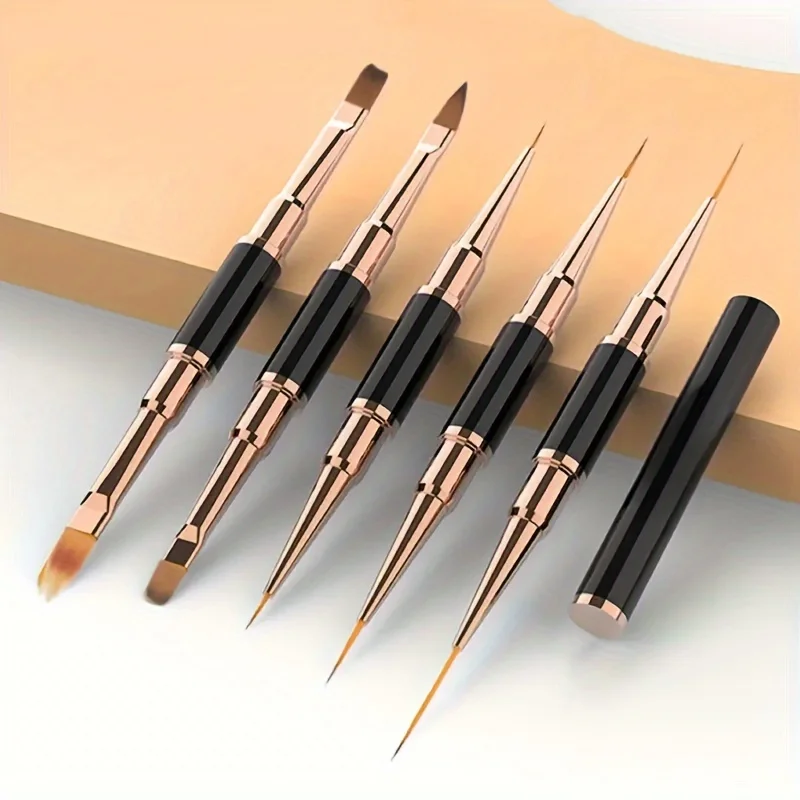 5Pcs/Set Professional Nail Art Brush Double-Ended Nails Art Brushes For Long Lines Thin Liner Brush For Nails Detail Art Tools