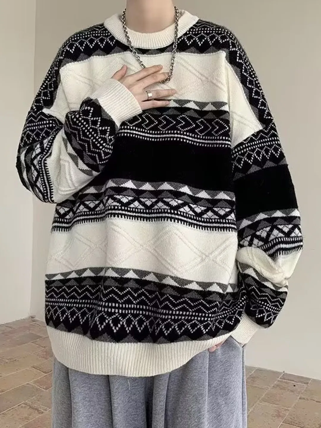 

Retro American Striped Sweater Men's Loose Lazy Sle Knitted Clothes Couple's Autumn Winter Faion Brand Warm Long Sve