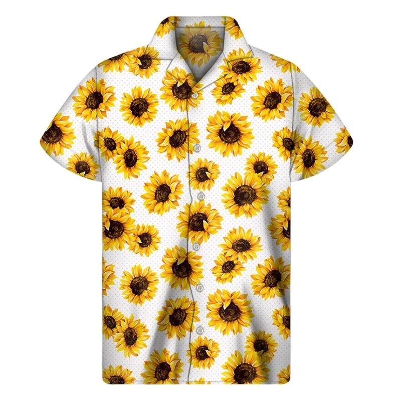 Newest Summer Beach Men\'s Shirts Sunflower 3D Print Camisa Casual Holiday Style Hawaiian Shirt Short Sleeve Oversized Streetwear