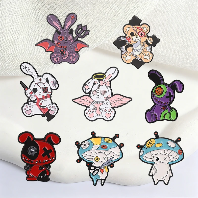 Cute Cartoon Animals Badge Gothic Dark Rabbit Mushroom Enamel Pins Fashion Lapel Metal Brooches Backpack Clothes Jewelry Gift