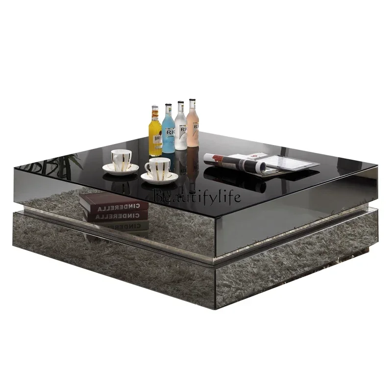 

FG26Modern simple light luxury marble coffee table black square glass coffee table