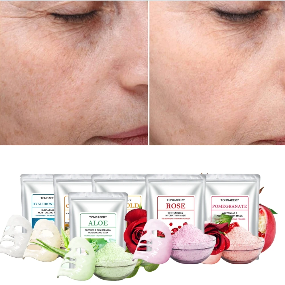 20G Hyaluronzuur Rose Aloë Kamille Poeder Gezichtsmaskers Rimpels Verwijderen Anti-Aging Lighten Toon Voedende Schoonheid Huidverzorging