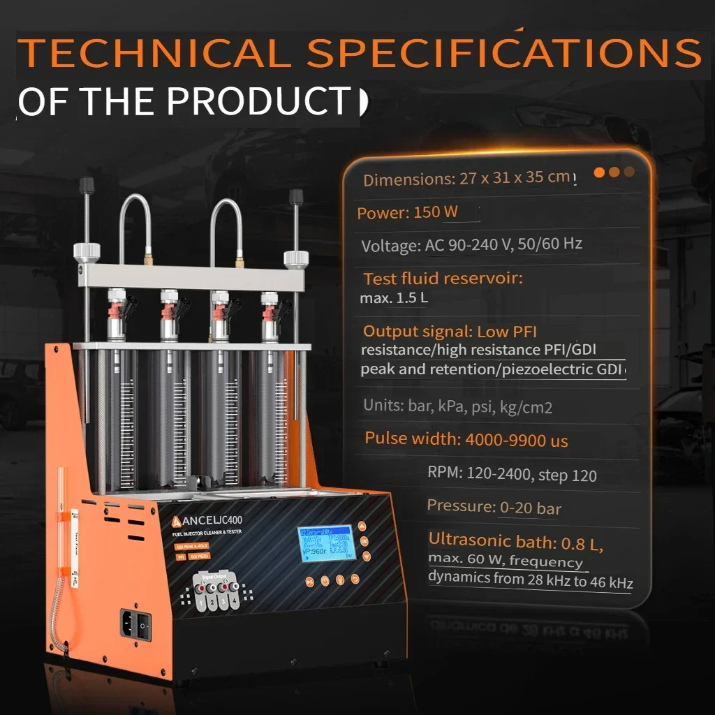 Fuel Injector Tester Cleaner Machine for PFI EFI GDI PIEZO Injectors ANCEL JC400 4 Cylinder Ultrasonic Cleaning 1-20Bar Pressure