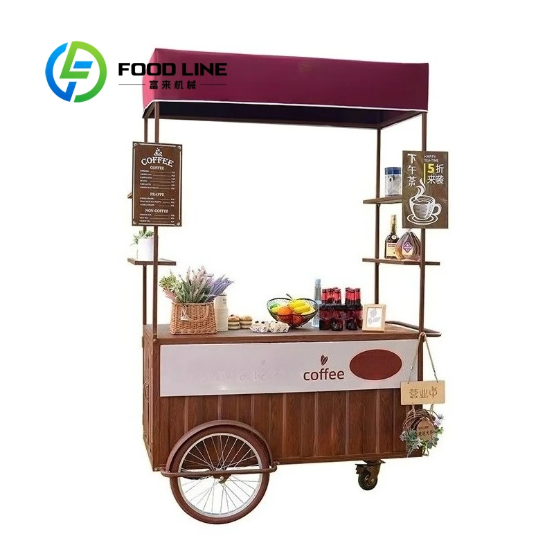 

Customized Vintage Mobile Coffee Emporium Pedal Cart Hand Push Bicycle Cart for Coffee Business Cuisine Experience