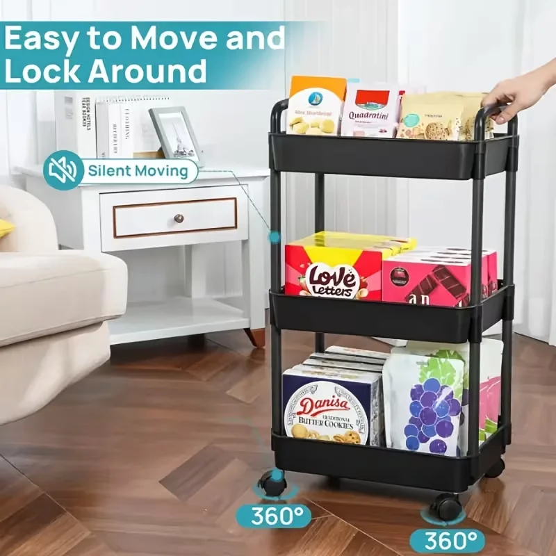 Carrello Multiuso a 3/4 Ripiani - Trolley Mobile per Stoccaggio di Grande Capacità con Ruote, Salvaspazio per Cucina, Bagno, Camera da Letto