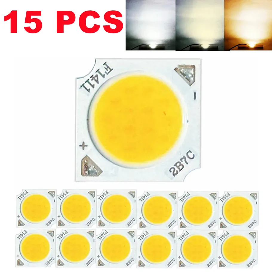 15szt 7W 10W 12W COB LED Chip 11mm powierzchnia emitująca światło 3000K 4000K 6000K Lampa LED Koraliki Reflektor Downlight Lampa źródło światła