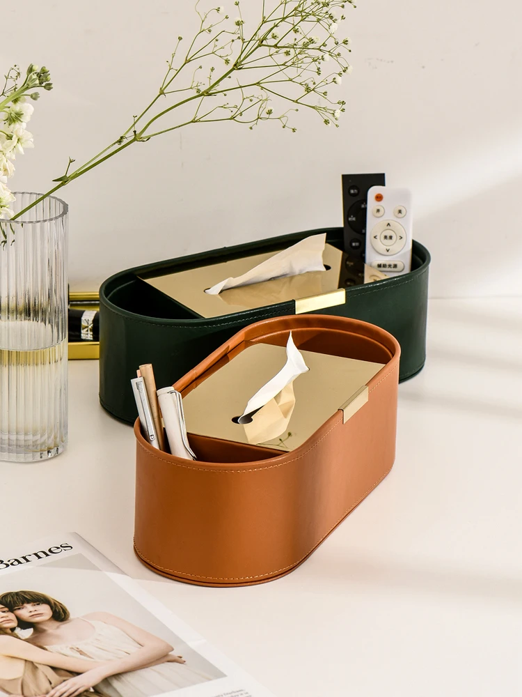 Ahunderjiaz-Multifunctional Luxury Leather Tissue Box, Living Room Organizer, Desktop Decoration, Home, High-end Art
