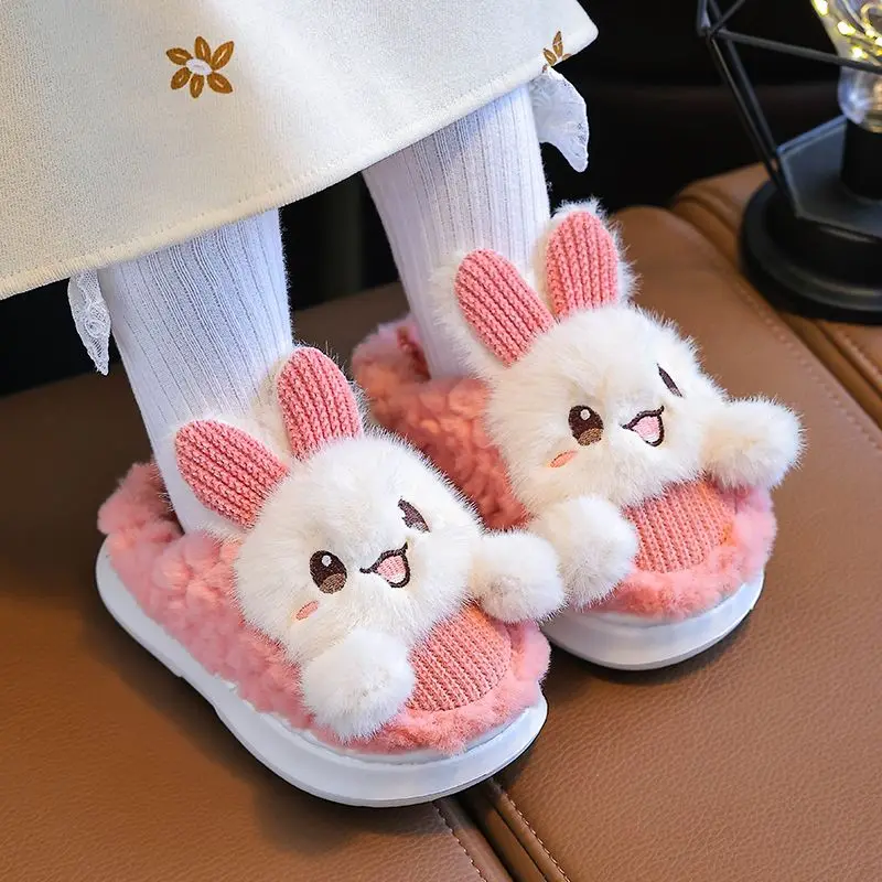 

2026 Winter Cute Baby Girls Non Slip Cotton Slippers Soft Sole Plush Indoor Home Slippers for Toddler Girls